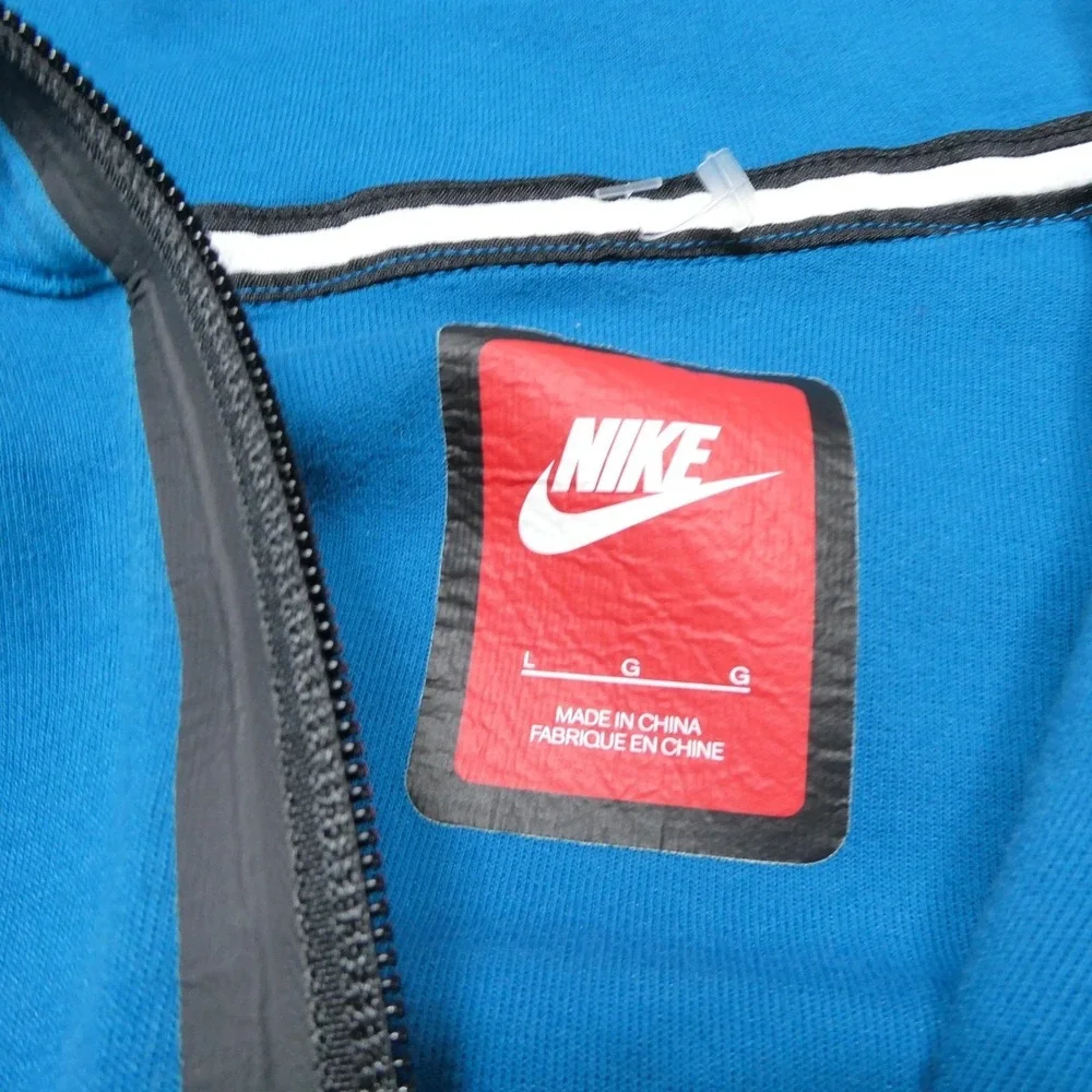 Nike Hoodie Sweatshirt Mens Large Blue 1/2 Zip Striped Sleeves Fleece Pullover